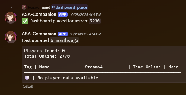 ASA Companion Discord server dashboard