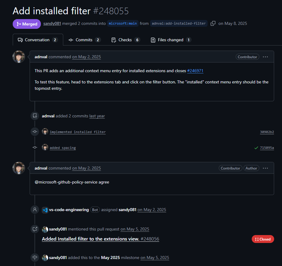 GitHub contribution view for Visual Studio Code